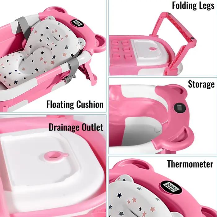 Baignoire pliable pour bébé avec capteur de température, design antidérapant, baignoire de voyage po