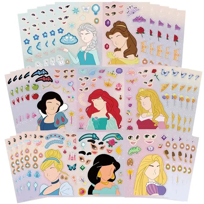 8/16 feuilles Disney princesse Puzzle autocollants faire un visage enfants drôle assembler Puzzle br