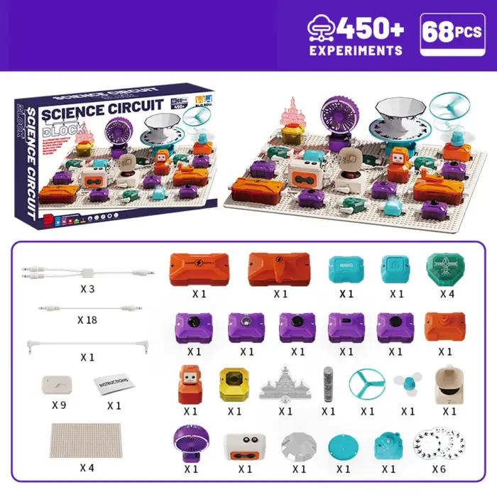 Kit de circuits scientifiques pour enfants de 68 pièces - Plus de 450 projets STEM! Imagerie rotativ