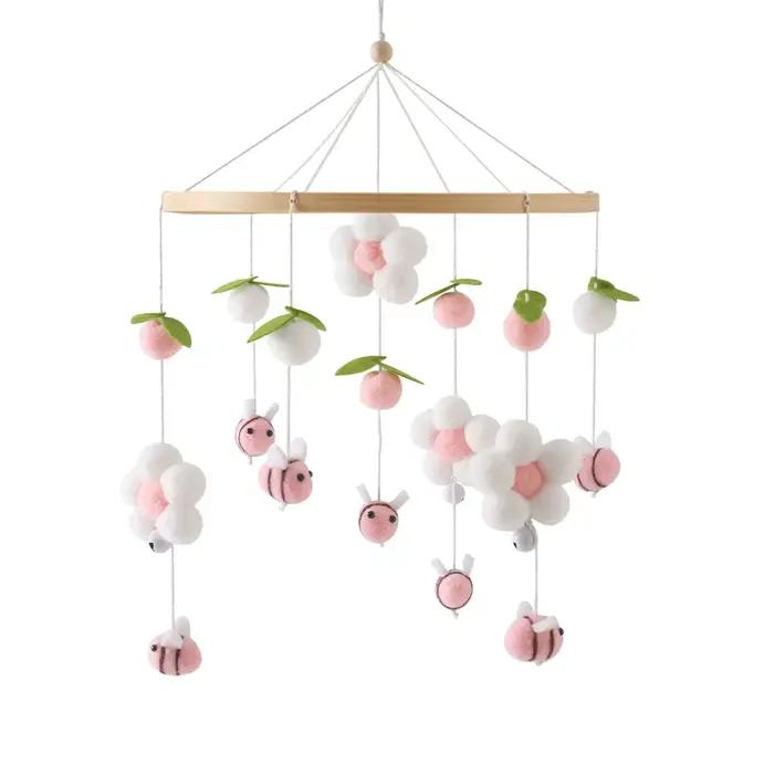 Mobile de lit bébé en feutre doux avec hochet et ours en peluche, pour nourrissons 0-12 mois, avec s