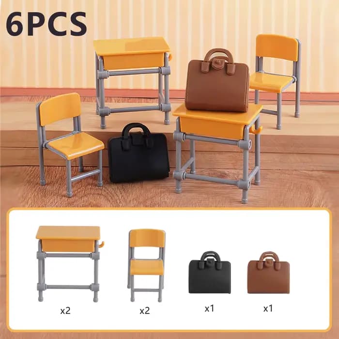 Mini maison de poupée en classe, chaise de bureau, tableau noir Miniature, ensemble de jeu scolaire,