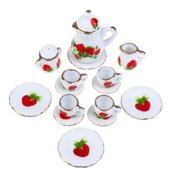 Jouets pour filles, jeu de thé, service à thé Miniature, meubles de maison de poupée, tasses en porc