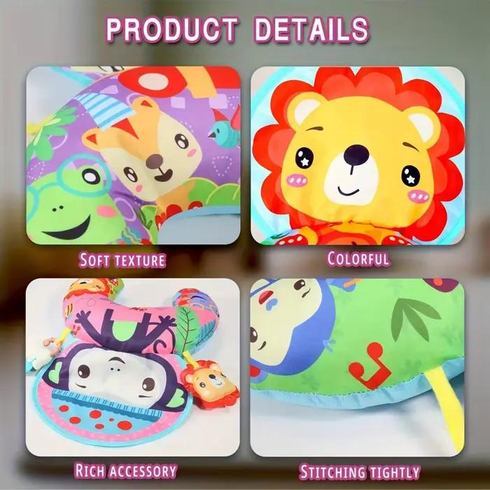 Coussin de jeu pour bébé avec hochets, tapis d'éveil multifonctionnel pour nourrissons, animaux de d