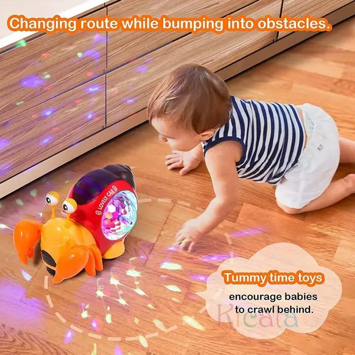Jouets pour bébé en forme de crabe rampant avec musique, jouets musicaux interactifs lumineux pour b