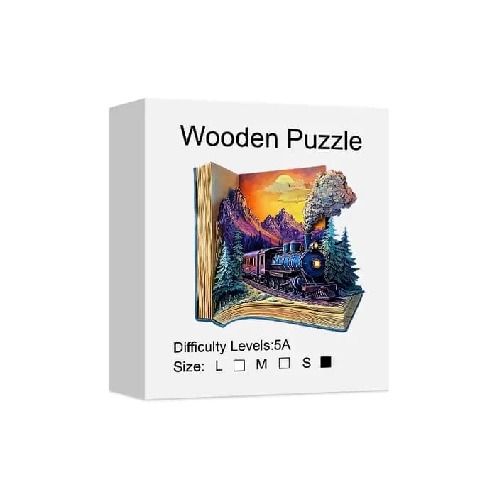 Puzzle en bois pour adultes, le train dans le livre, puzzle en bois de forme Unique, décoration de m
