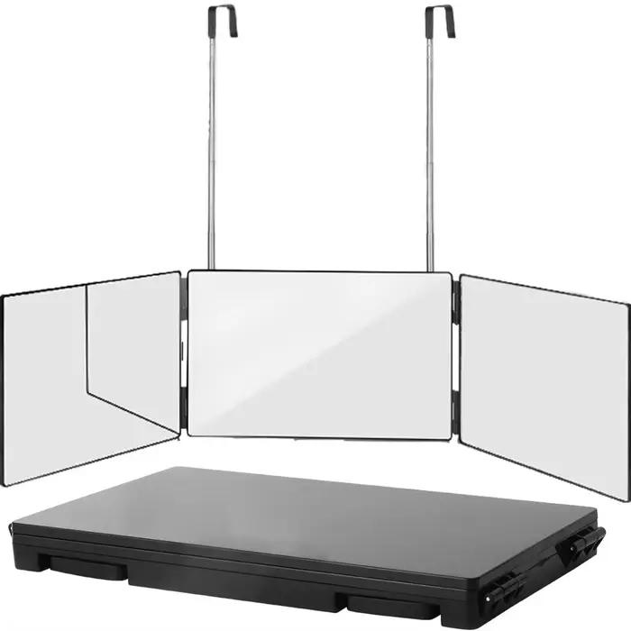 Miroir portable noir pliable à 360° avec crochets télescopiques réglables en hauteur, parfait pour l