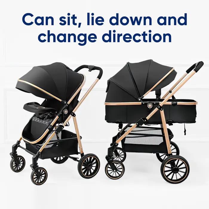 Poussette bébé, avec pliage automatique, position inclinable et allongée, compacte et légère, auvent