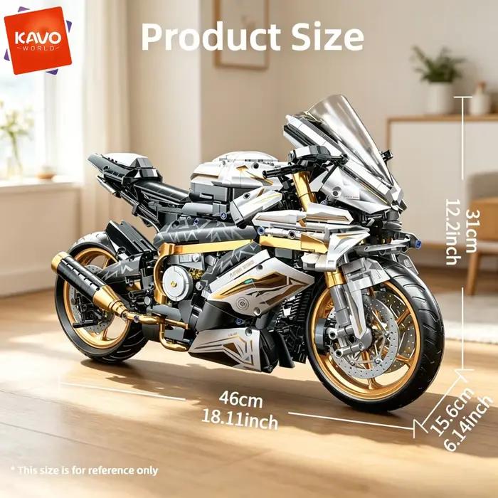 KAVOWORLD 1:5 Moto de Course Sportive à Construire en Blocs 2078 Pièces Briques de Construction Joue