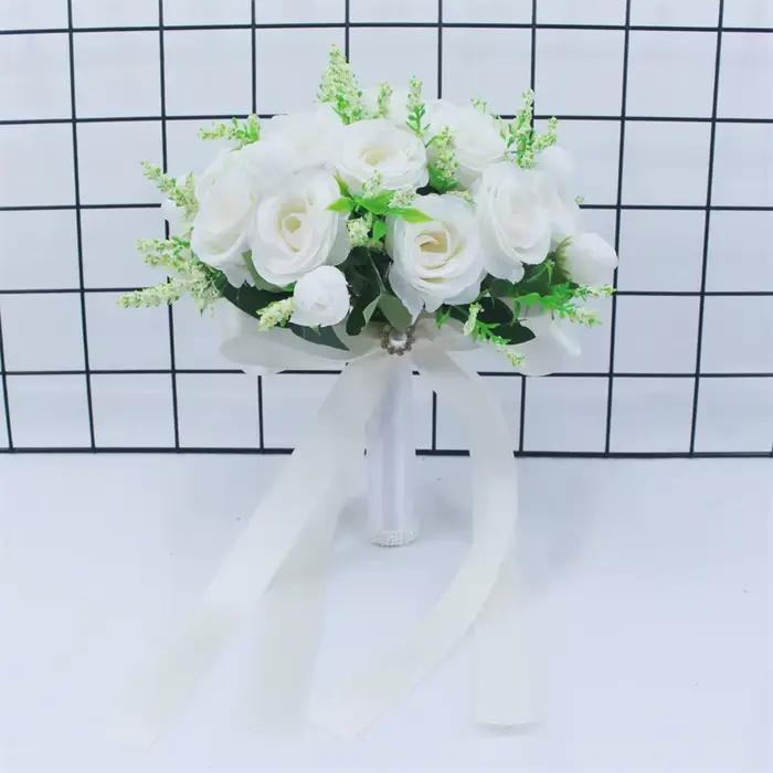 Bouquet de Mariage de demoiselle d'honneur, fleurs blanches en soie, Roses artificielles faites à la