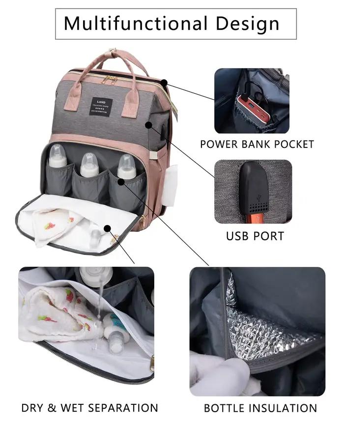 Sac à dos pour couches avec matelas à langer, grande capacité, sac de voyage pour bébé pour maman, i
