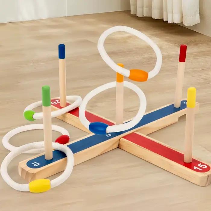 Jeu de anneaux en bois - Activité de groupe, jeu de compétition à deux joueurs avec notation, jeu de