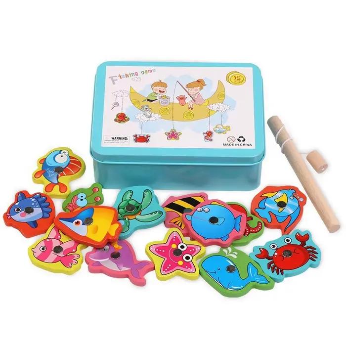 Jeu de pêche magnétique en bois, Puzzle magnétique pour attraper des poissons, jouets éducatifs pour