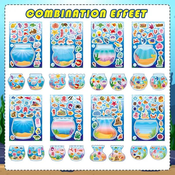 8/16 feuilles d'autocollants décoratifs marins pour baignoire, en PVC, créatifs, DIY, imperméables, 