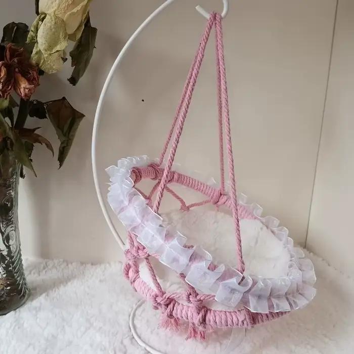 Chaise suspendue en coton pour poupée, chaise tissée à la main, 20cm