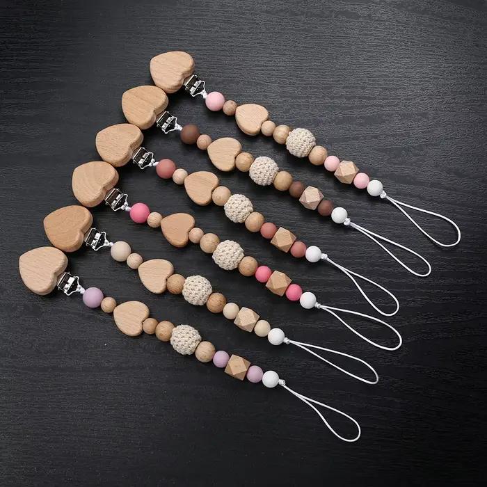 Nouveau coeur bébé Anti-chute chaîne sucette Clips perles de Silicone infantile mamelon apaiser suce