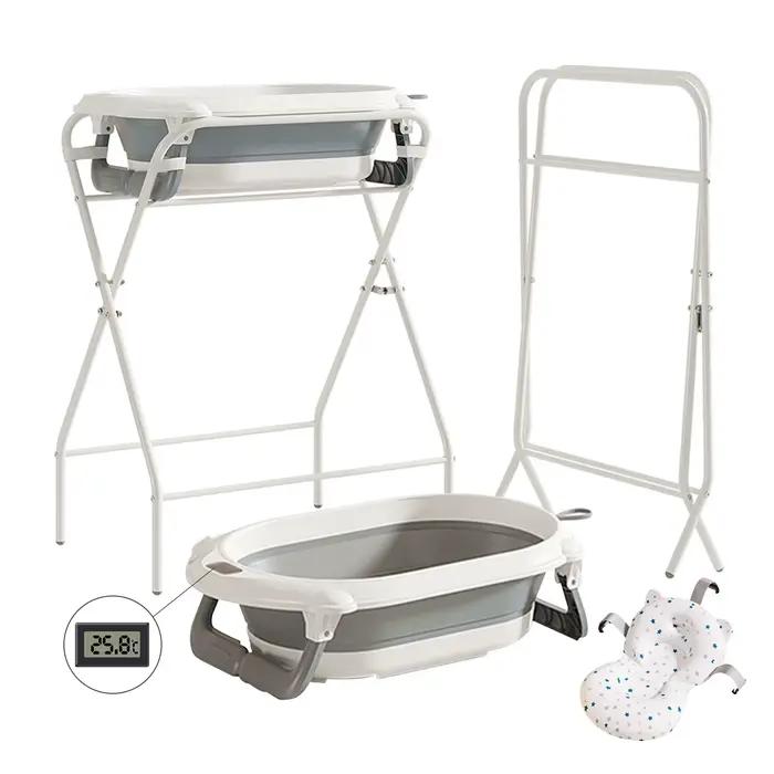Baignoire pour bébé 3 en 1 avec support, baignoire pliable pour nouveau-né à tout-petit avec thermom