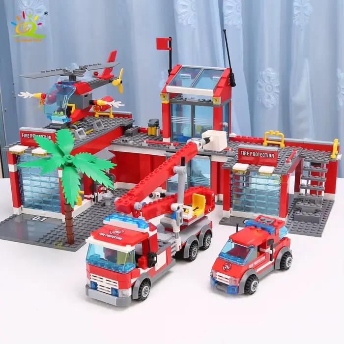 HUIQIBAO 774 pièces ville pompier modèle blocs de Construction garçons pompier camion éducatif Const