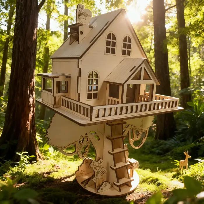Modèle de puzzle de maison dans les arbres de la jungle en 3D, ensemble de construction de maison da