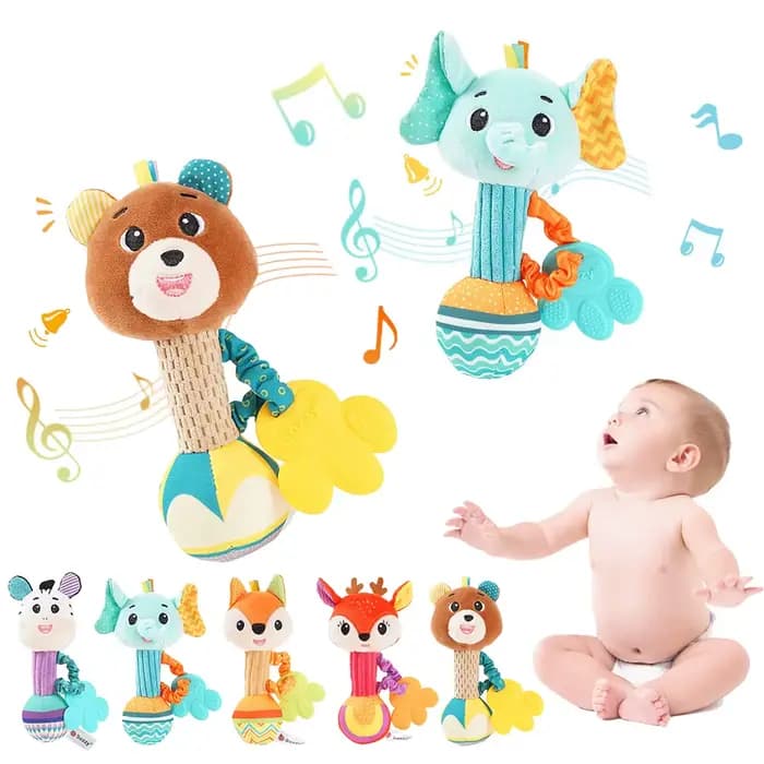 Hochets pour bébé, Animal en peluche doux, poignée, jouets pour bébé, Shaker froissé, grinçant, acce