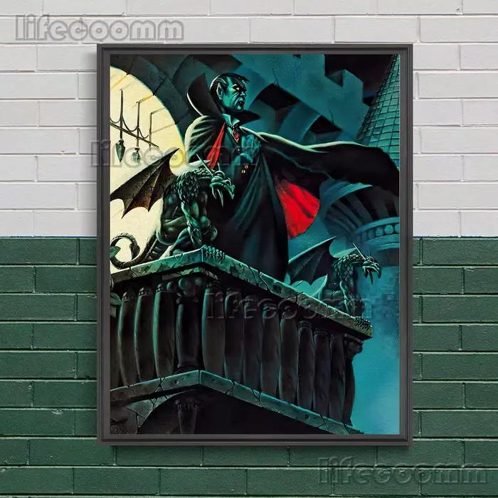Compte Dracula et la chauve-souris dans la nuit, toile d'art mural Vintage, peinture du Couple Vampi