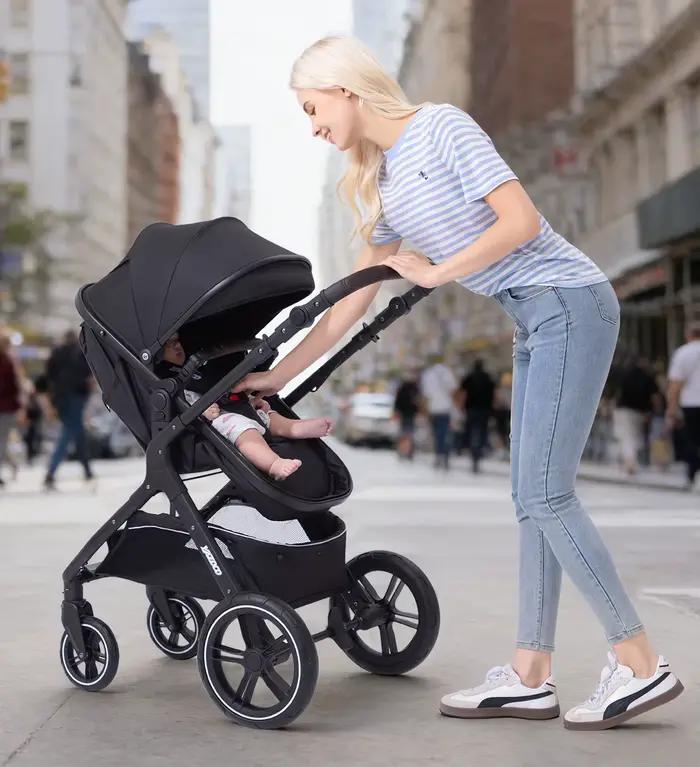 Poussette 3 en 1, adaptateurs universels, poussette pliable jusqu'à 25 kg, absorption des chocs sur 