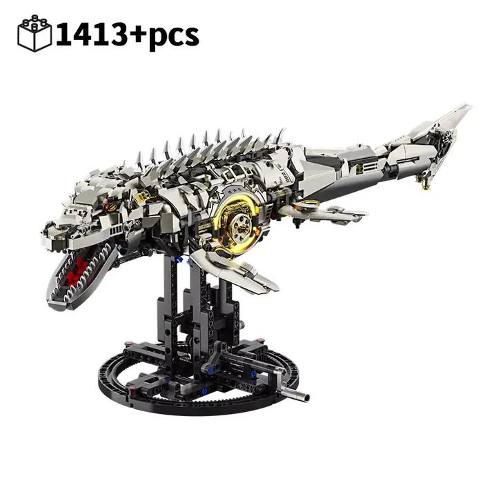 Nouveaux blocs de construction techniques Mosasaurus, modèle créatif d'ancien animal marin avec lumi