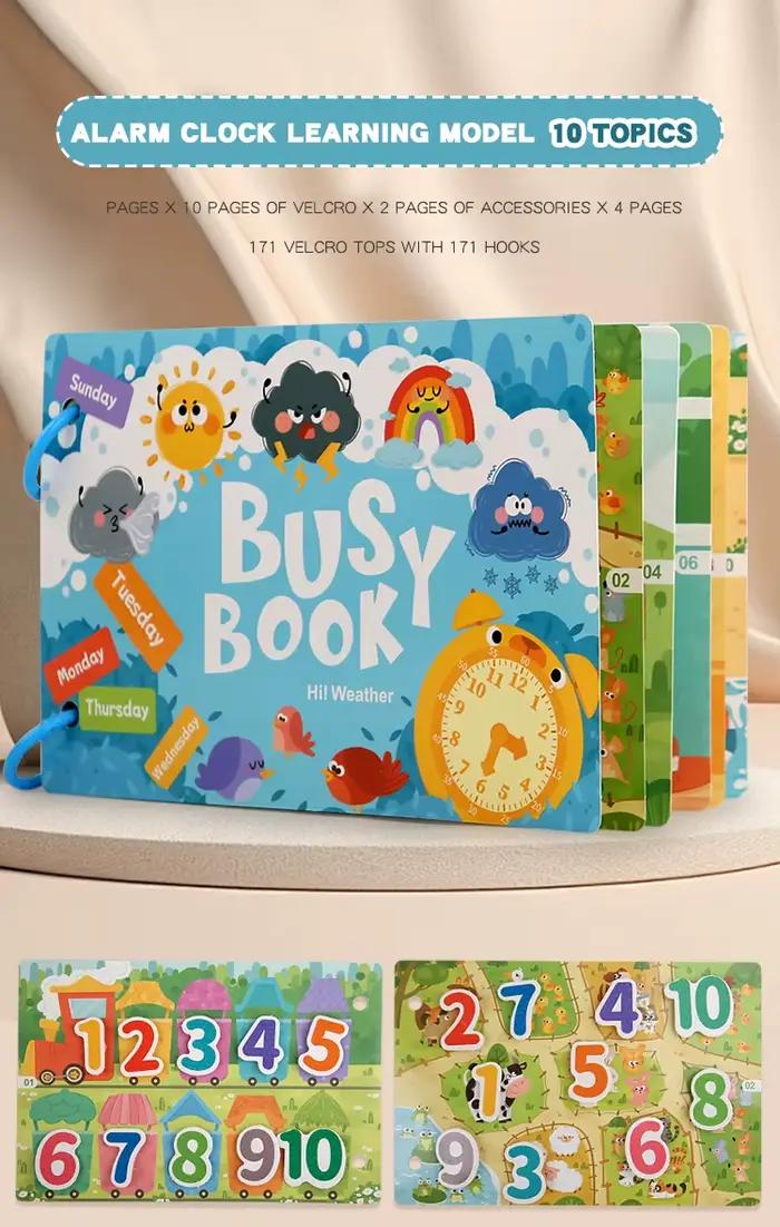 Weather Time Quiet Book, un jouet éducatif interactif pour enfants, comprend des thèmes tels que la 