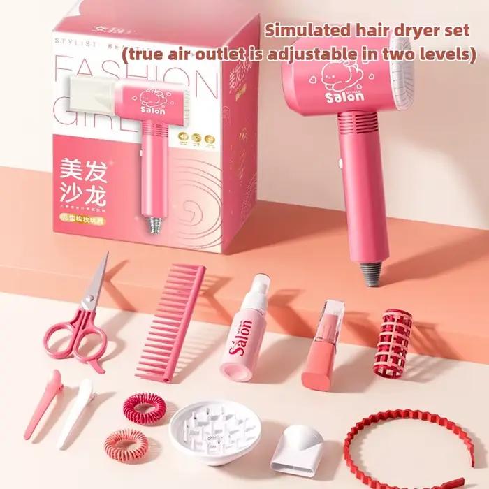 Ensemble de Salon de beauté pour filles, jouet de coiffeur, Kit de coupe de cheveux avec sèche-cheve