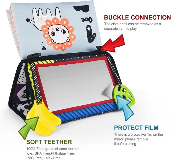Livre en tissu pour bébé avec miroir déformé, dessin animé doux, interactif Parent-enfant, jouet édu