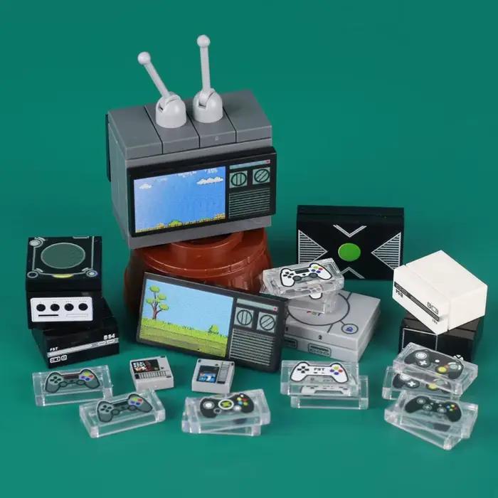 Console de jeu MOC, modèle d'ordinateur, blocs de construction, Mini lecteur de jeu TV, téléphone po
