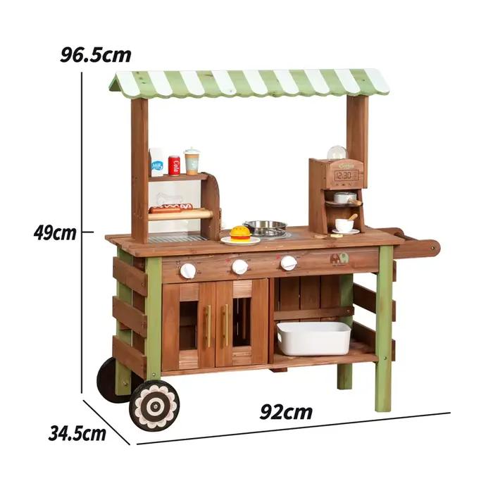 Cuisine en bois d'extérieur pour enfants, ensemble de jeu en bois avec cafetière, machine à hot-dogs