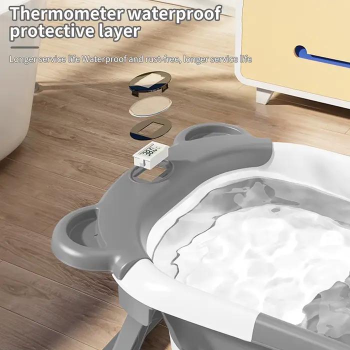 Baignoire pliable en Silicone pour bébé, écologique, coussin doux, thermomètre, étanche, détection n