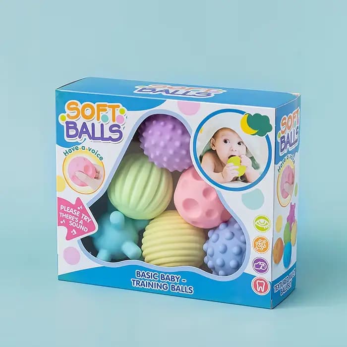 Ensemble de 6 boules sensorielles pour nourrissons – Boules hochet de massage et au toucher texturé 