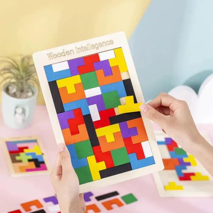 Puzzle en bois pour bébé, jeu amusant pour l'éducation précoce, logique de réflexion, jouet carré, c