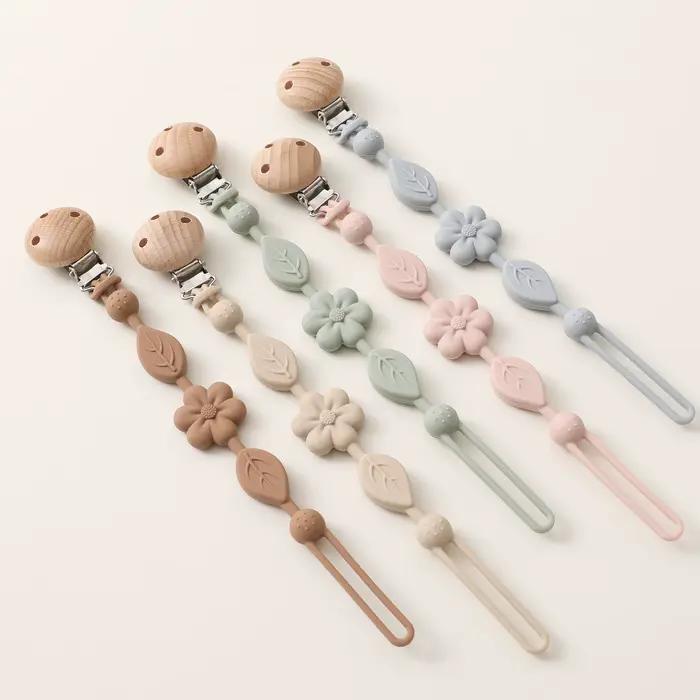 Porte-sucette réglable en silicone anti-perte pour bébé, porte-sucette fleur pour nouveau-né, adapté