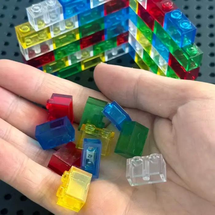 Briques à petites particules transparentes 1x2, bloc de construction classique, pièces en vrac, acce