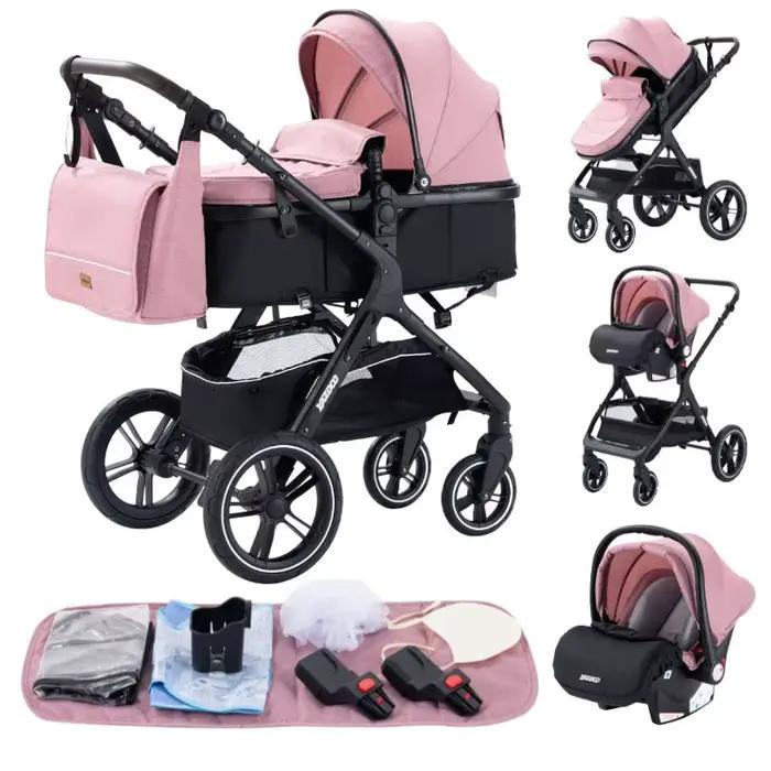 Poussette 3 en 1, adaptateurs universels, poussette pliable jusqu'à 25 kg, absorption des chocs sur 