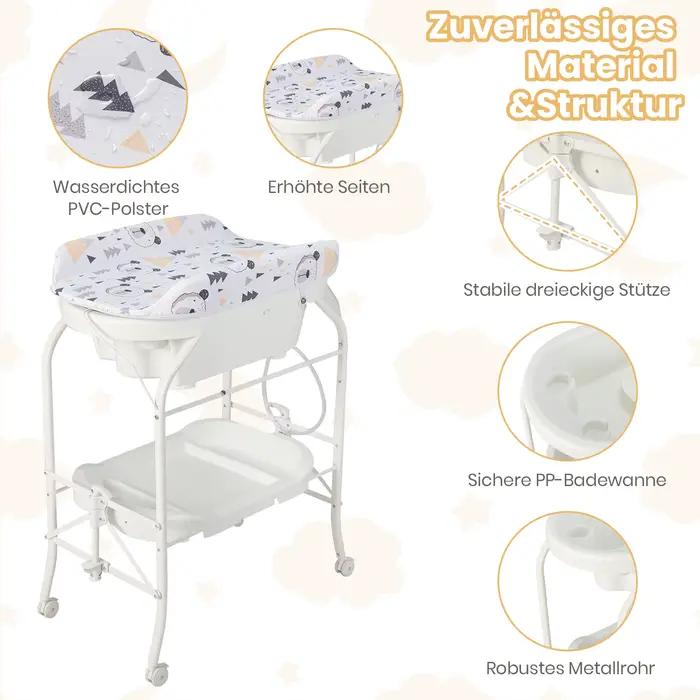Table à langer pliante 4 en 1 avec baignoire, table à langer portable avec matelas à langer, station