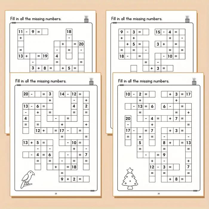 Livre de puzzle de mots croisés mathématiques pour enfants, pratique de l'addition et de soustractio