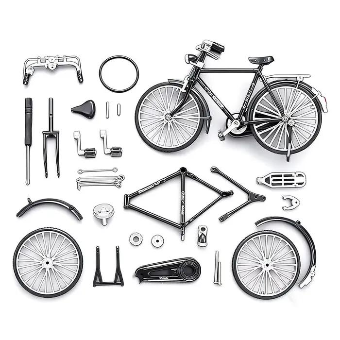 Modèle de vélo miniature en alliage à assembler soi-même 1:10, jouet réaliste avec engrenages et bas