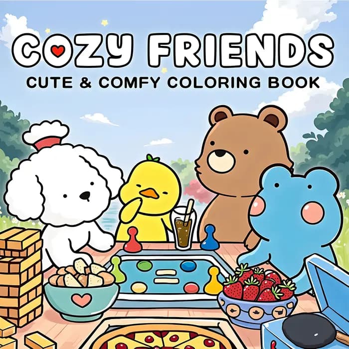 COZY FRIENDS : livre de coloriage pour adultes avec des activités quotidiennes mignonnes et conforta