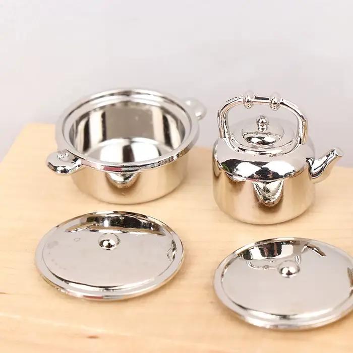 Miniature Metal Mini Pot Set, Butter House Kitchen Furnitures, Cookware Pans, Food Toys Set, DIY Sce