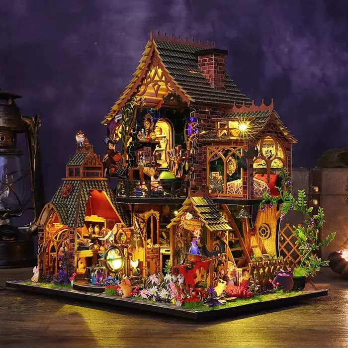 Puzzle 3D en Bois DIY Maison de l'Elfe de la Forêt Magique, Modèle de Jouet à Assembler à la Main, S