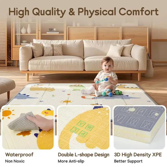 Tapis de jeu pliable pour bébé, tapis de jeu imperméable PIGLOG pour bébés et tout-petits, tapis de 