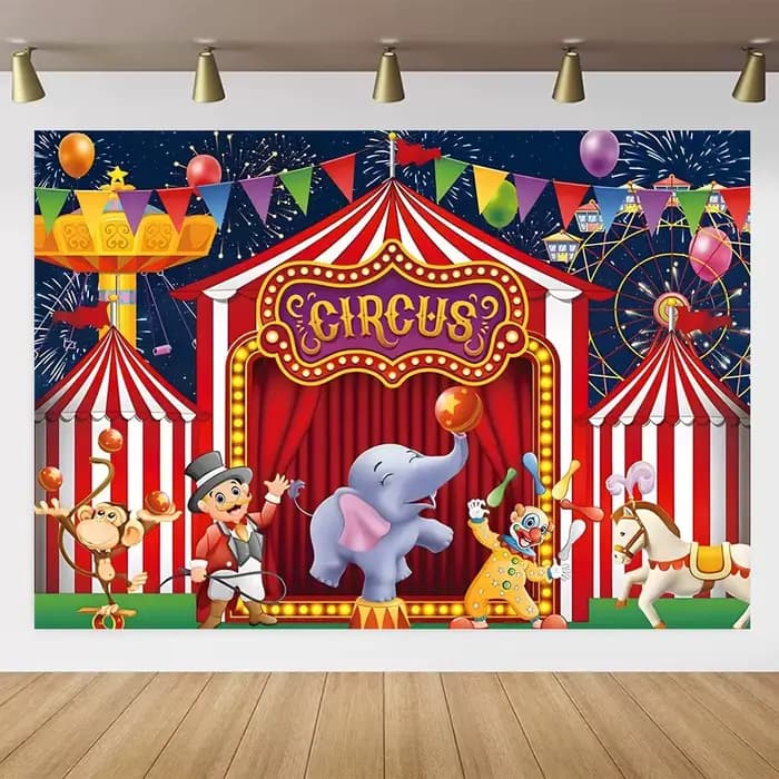 Tente de cirque rouge, thème de carnaval, arrière-plan de fête d'anniversaire, affiche, ballon de ci