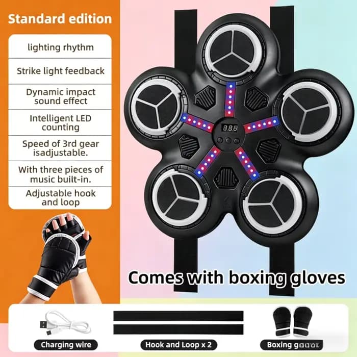 Machine de boxe musicale avec gants et lumières, entraîneur mural pour enfants et adultes, cadeau de