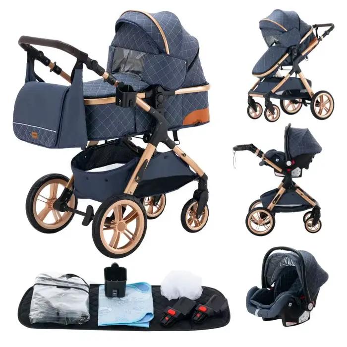Nouvelle poussette 3 en 1 pour bébé, portable, de voyage, avec siège surélevé, pliable, cadre en alu