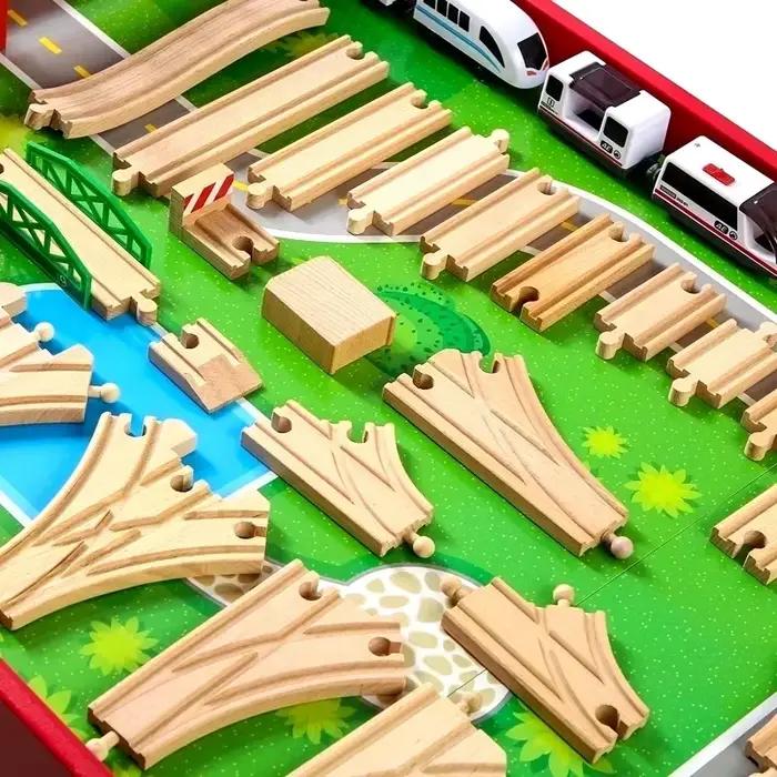 Jouets de train en bois, rails de course, tous types d'accessoires de rail en bois compatibles avec 
