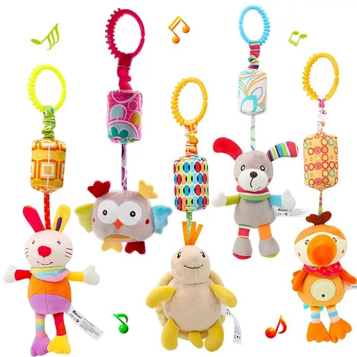 Hochets suspendus sensoriels pour bébé, jouet d'apprentissage doux, animaux en peluche, poussette, l
