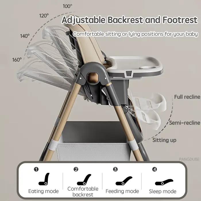 PANGDUBE Chaise haute réglable pour bébé de 0 à 3 ans, siège de salle à manger pliable avec plateau,